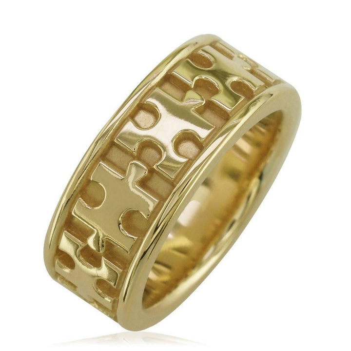 Autism Awareness Jigsaw Puzzle Piece Ring Band in 14k Yellow Gold, Ring Sizes 3.5 to 8.5