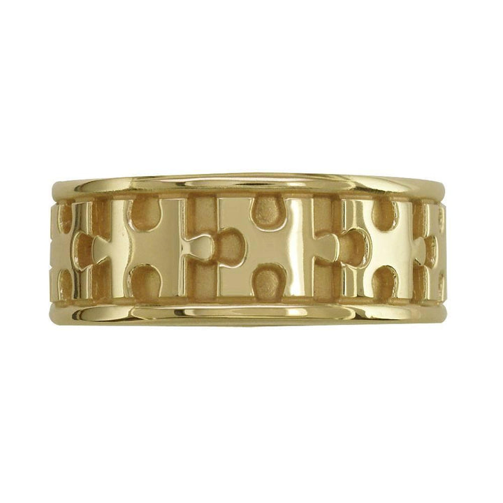 Autism Awareness Jigsaw Puzzle Piece Ring Band in 14k Yellow Gold, Ring Sizes 3.5 to 8.5