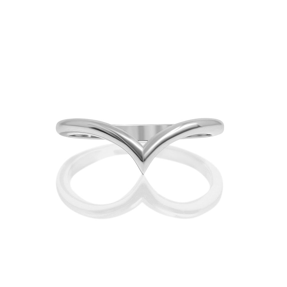 14K White Gold Chevron Ring - Band