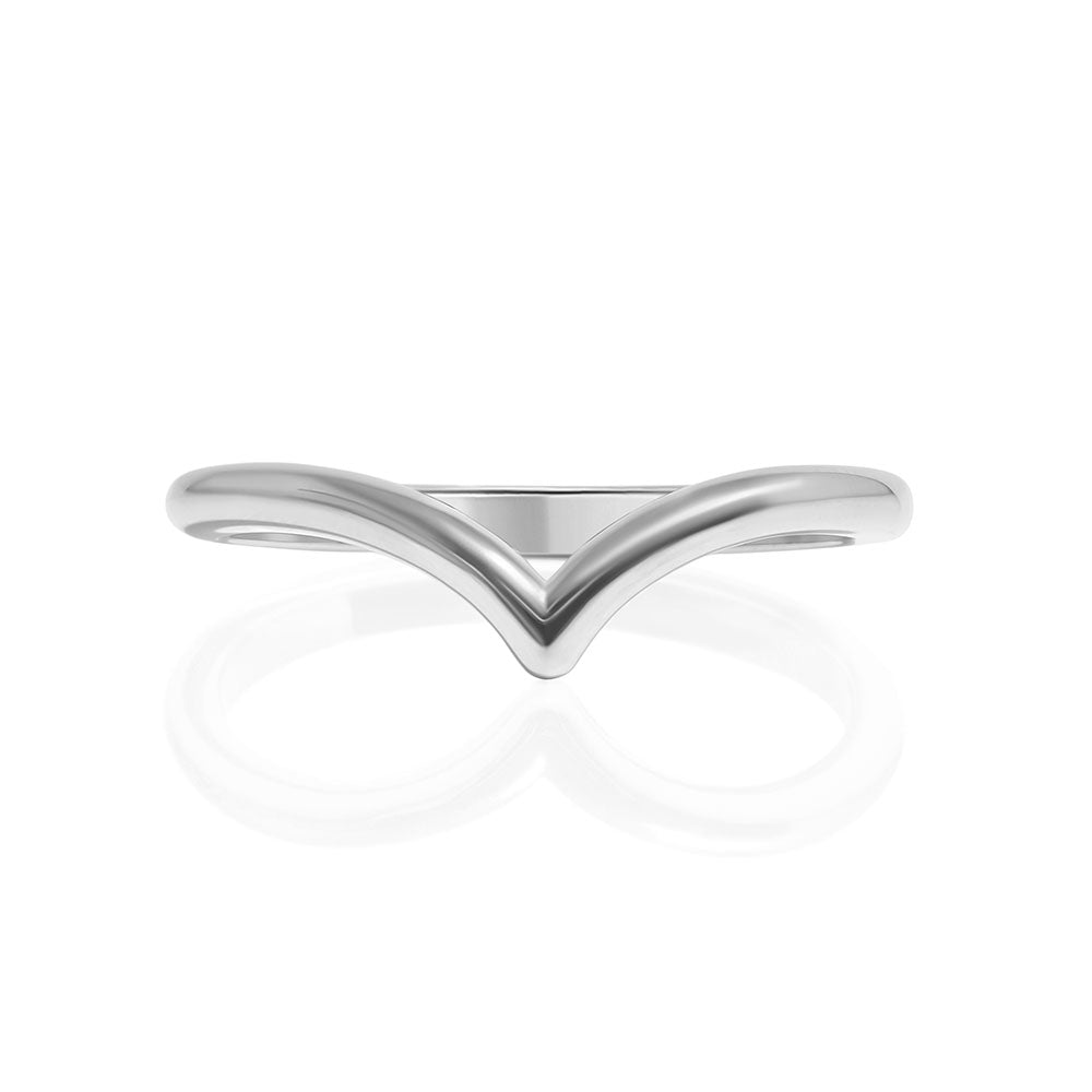 14K White Gold Rounded Point Chevron Ring