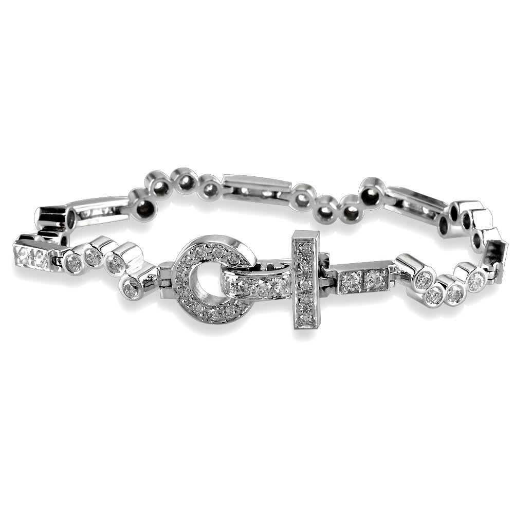 Diamond Bezel Link Bracelet with Diamond Lock, 3.20CT