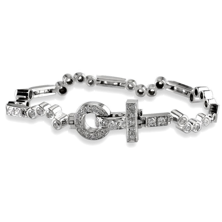 Diamond Bezel Link Bracelet with Diamond Lock, 3.20CT