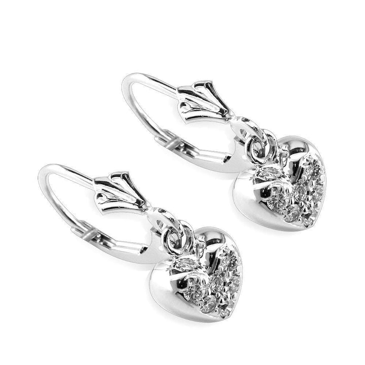 Dangling Mini Cubic Zirconia Heart Earrings in Sterling Silver
