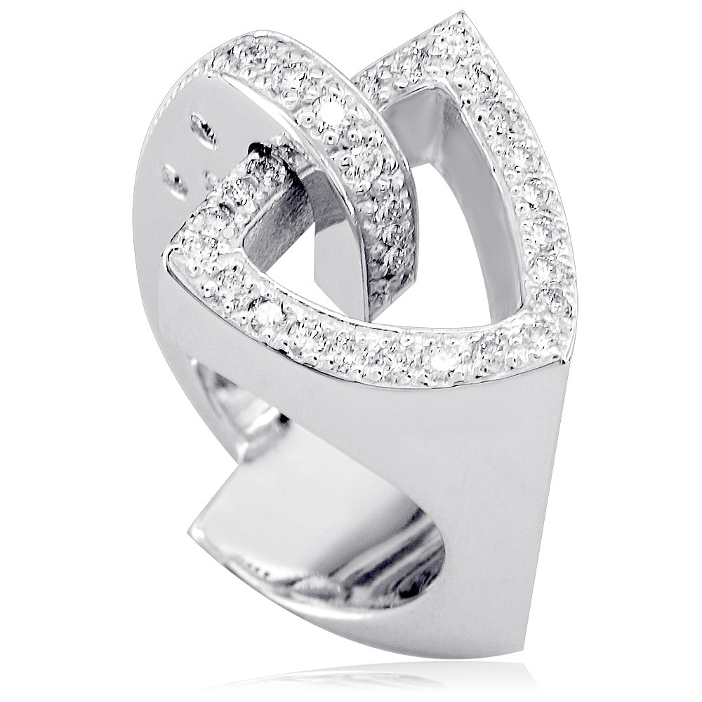 Contemporary Open Triangle Ring with Diamond Bar and Top, Burnished Sides in 14K, Diamonds On Bar Side