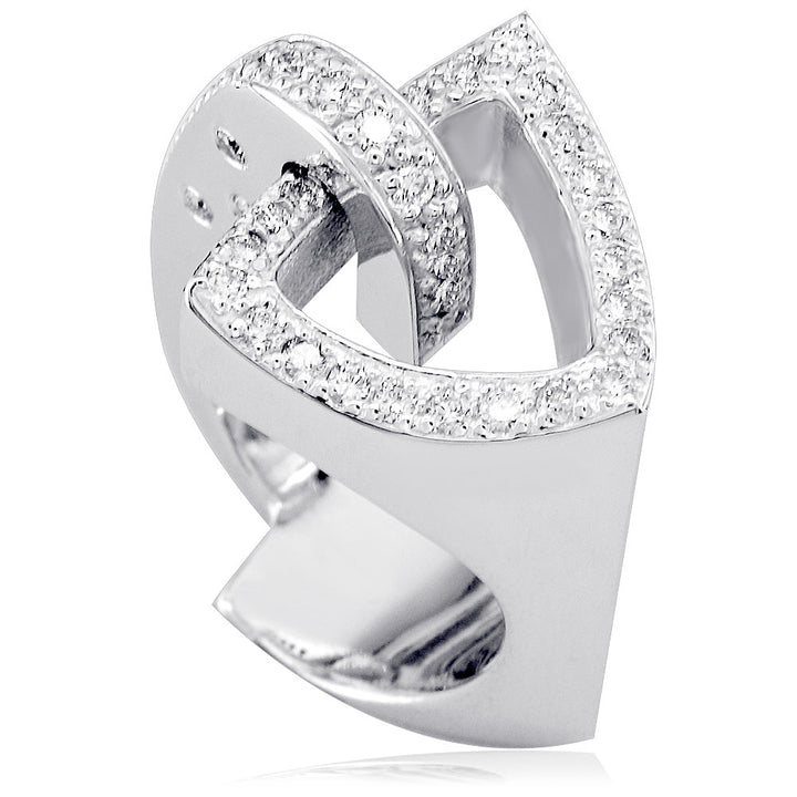 Contemporary Open Triangle Ring with Diamond Bar and Top, Burnished Sides in 14K, Diamonds On Bar Side