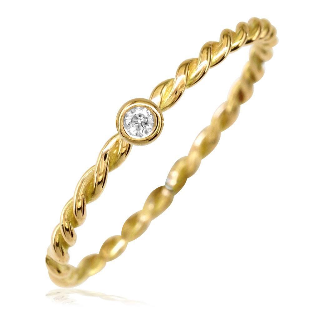 Thin Diamond Rope Ring in 14K Yellow Gold