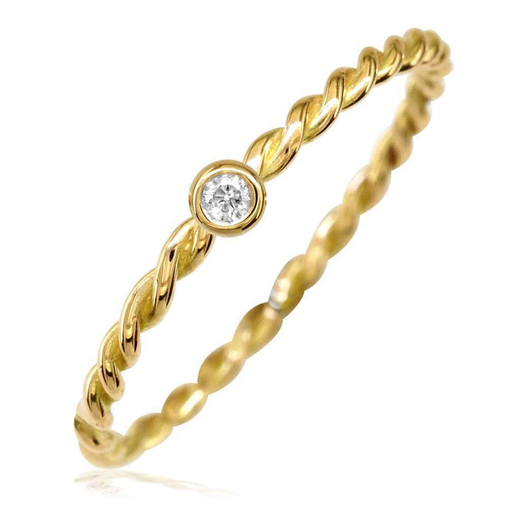 Thin Diamond Rope Ring in 14K Yellow Gold