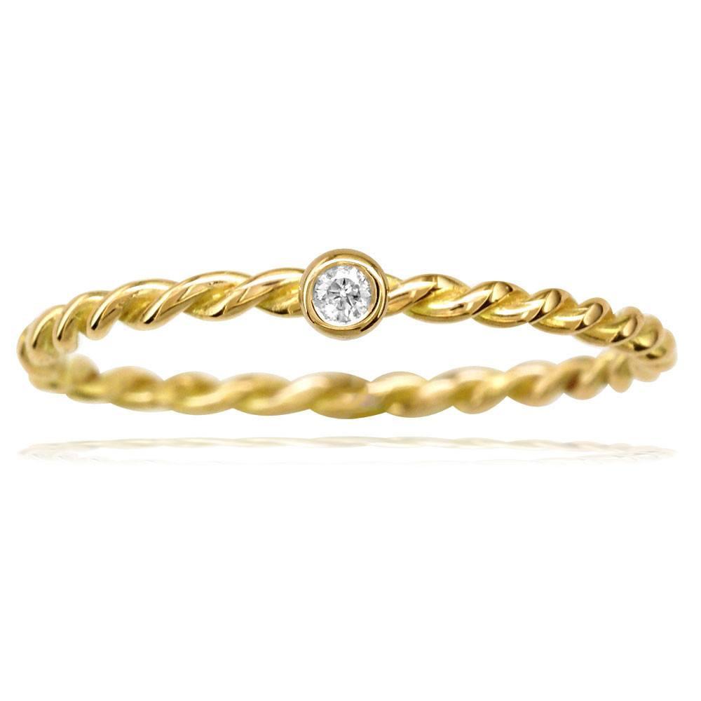 Thin Diamond Rope Ring in 14K Yellow Gold