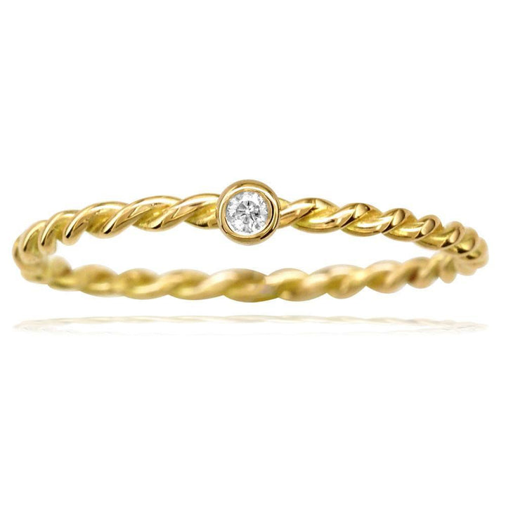 Thin Diamond Rope Ring in 14K Yellow Gold
