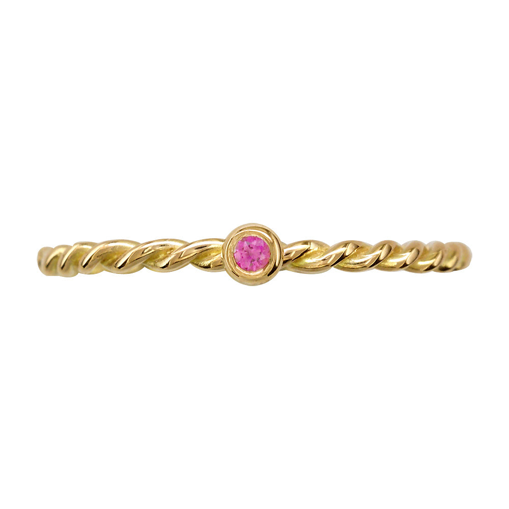 Thin Pink Sapphire Rope Ring in 14K Yellow Gold