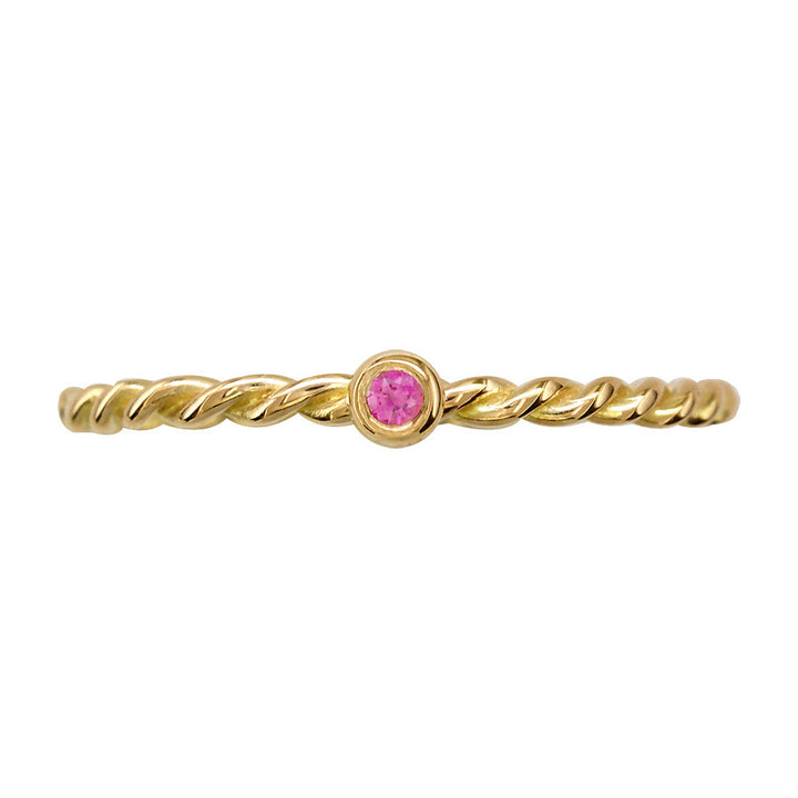 Thin Pink Sapphire Rope Ring in 14K Yellow Gold