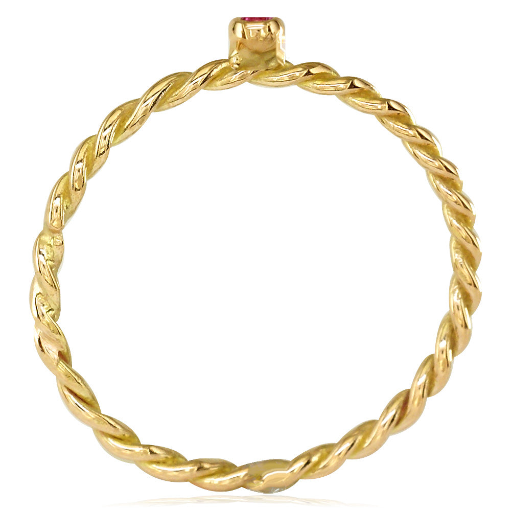 Thin Pink Sapphire Rope Ring in 14K Yellow Gold