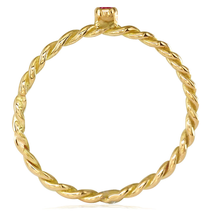 Thin Pink Sapphire Rope Ring in 14K Yellow Gold