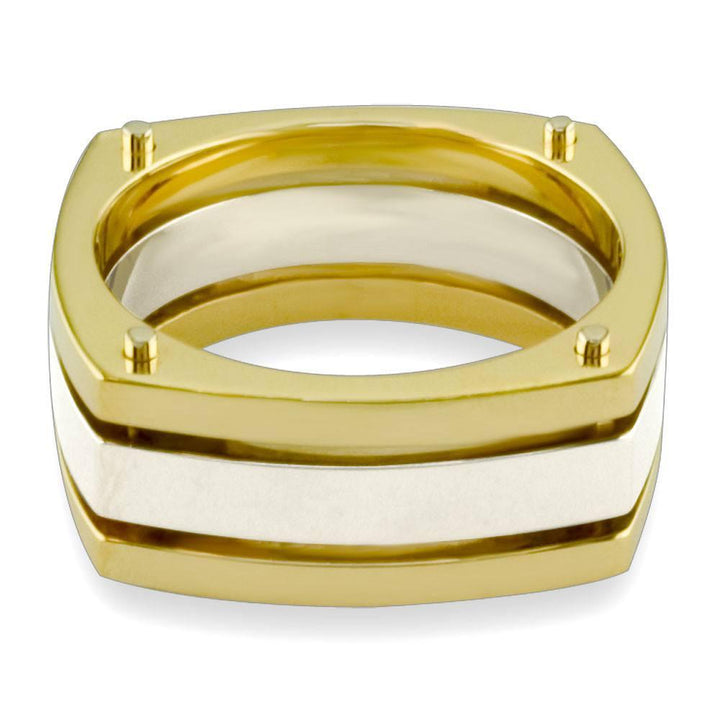 Two-Tone Square Shape Ring in 14K Yellow and White Gold
