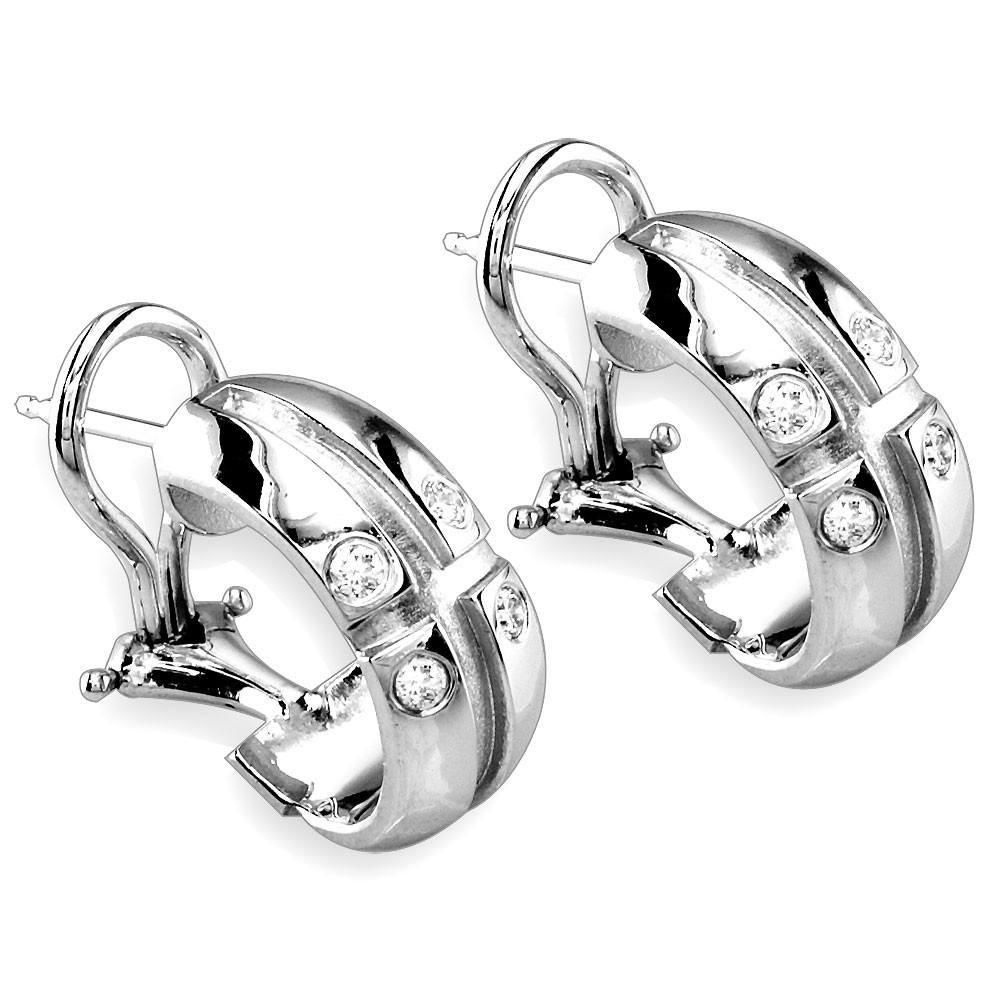 Wide Diamond Hoops with Cross Design in 18K