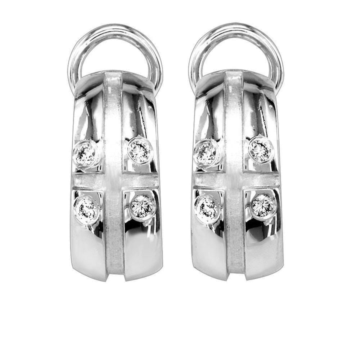 Wide Diamond Hoops with Cross Design in 18K
