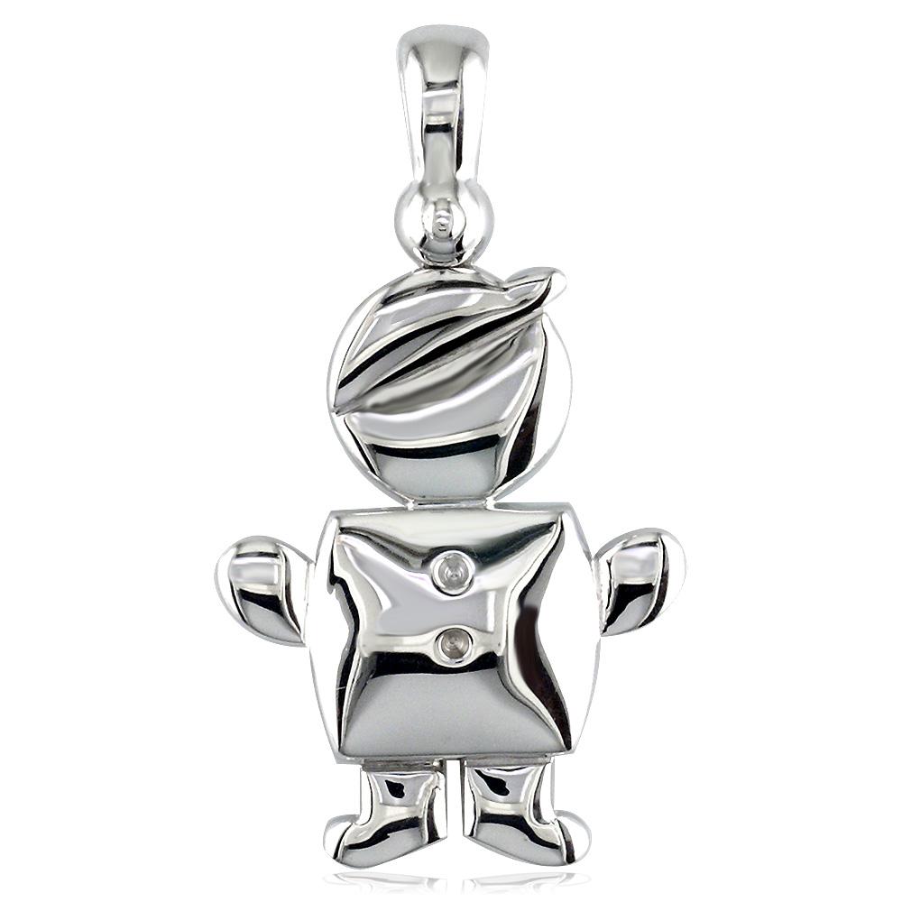 Large Belly Kids Sziro Boy 14k White Gold Charm for Mom, Grandma