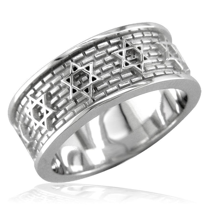 Jewish Star Of David and Brick Wall Ring in 14K White Gold