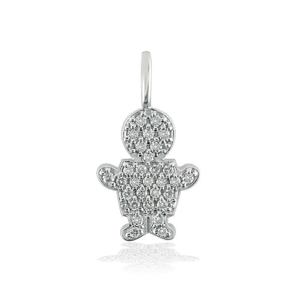Medium Cubic Zirconia Kids Sziro Boy Pendant for Mom, Grandma, Thick with Plain Bail in 14k White Gold