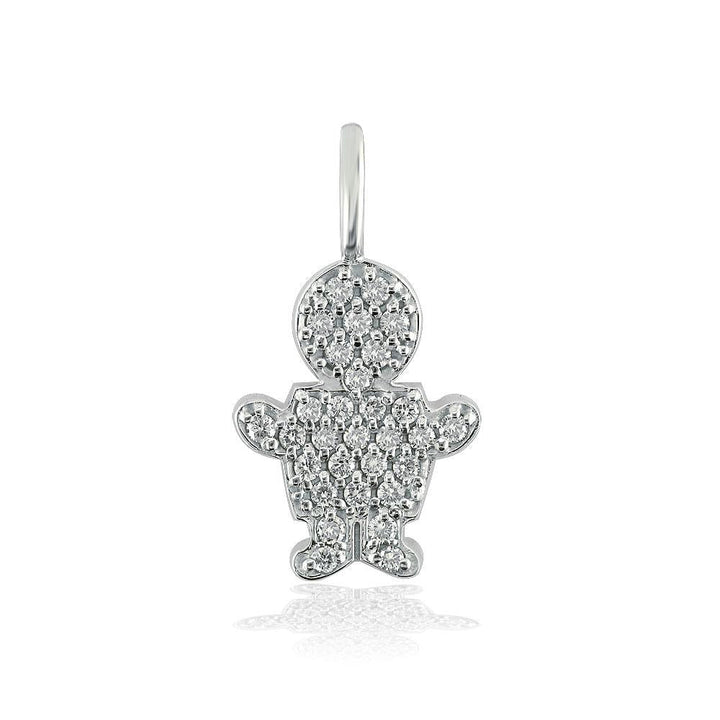 Medium Cubic Zirconia Kids Sziro Boy Pendant for Mom, Grandma, Thick with Plain Bail in 14k White Gold