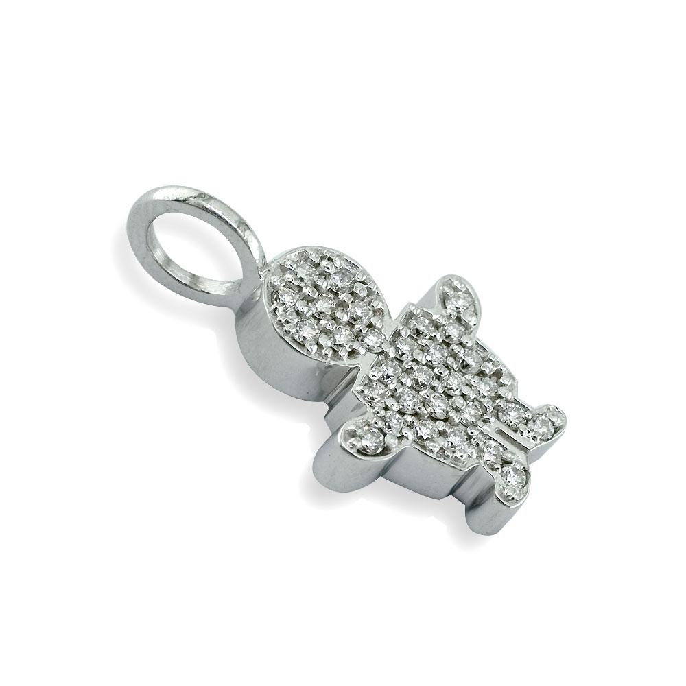 Medium Cubic Zirconia Kids Sziro Boy Pendant for Mom, Grandma, Thick with Plain Bail in 14k White Gold