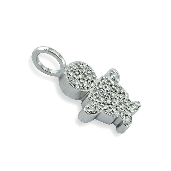 Medium Cubic Zirconia Kids Sziro Boy Pendant for Mom, Grandma, Thick with Plain Bail in 14k White Gold