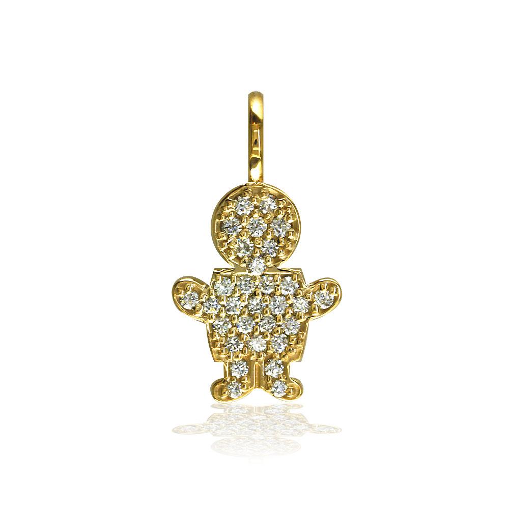 Medium Cubic Zirconia Kids Sziro Boy Pendant for Mom, Grandma, Thick with Plain Bail in 14k Yellow Gold