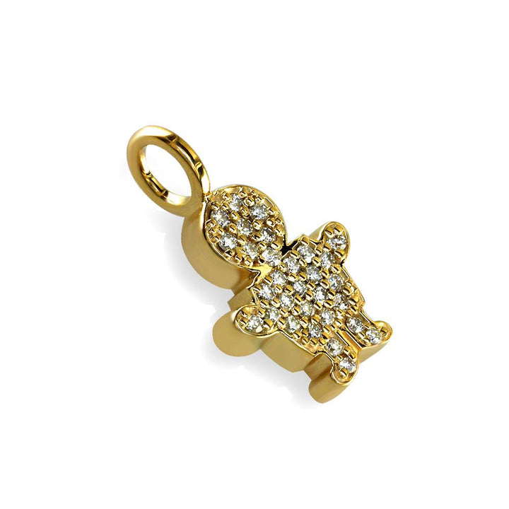 Medium Cubic Zirconia Kids Sziro Boy Pendant for Mom, Grandma, Thick with Plain Bail in 14k Yellow Gold