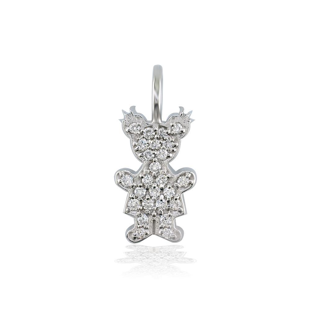 Medium Cubic Zirconia Kids Sziro Girl Pendant for Mom, Grandma, Thick with Plain Bail in 14k White Gold
