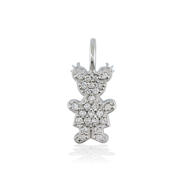 Medium Cubic Zirconia Kids Sziro Girl Pendant for Mom, Grandma, Thick with Plain Bail in 14k White Gold
