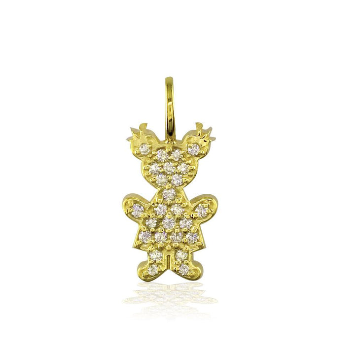 Medium Cubic Zirconia Kids Sziro Girl Pendant for Mom, Grandma, Thick with Plain Bail in 14k Yellow Gold
