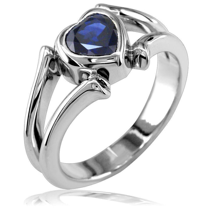 Blue Sapphire Heart Shape Heart Ring in 14K