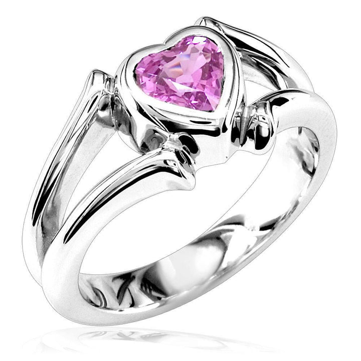 Pink Sapphire Heart Shape Ring in 14K