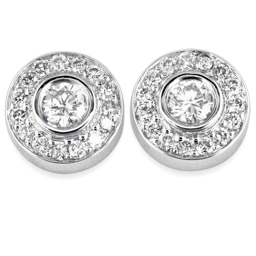 Diamond Bezel Earrings, 0.80CT in 14K White Gold