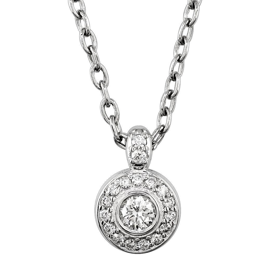 18K White Gold Diamond Halo Pendant, 0.28CT Center, 0.30CT Sides, 18 Inch 14K Chain