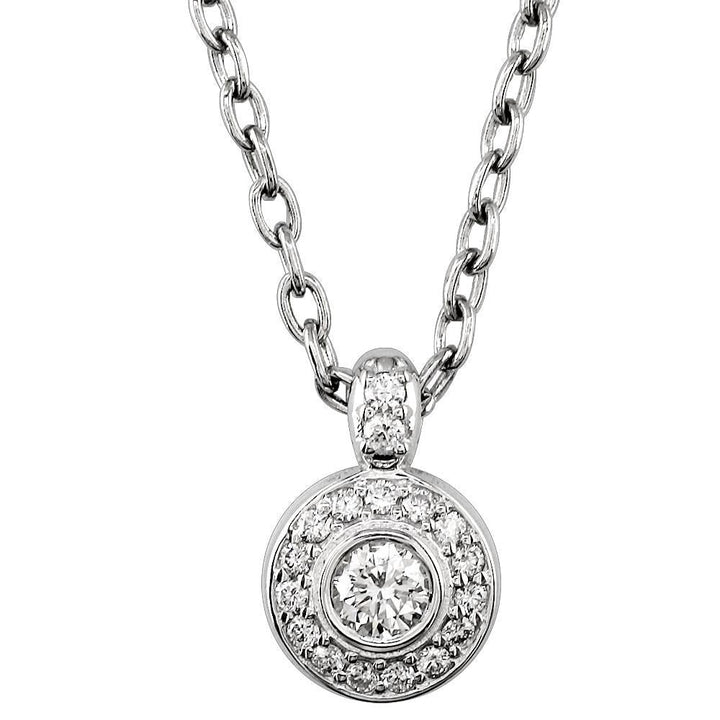 18K White Gold Diamond Halo Pendant, 0.28CT Center, 0.30CT Sides, 18 Inch 14K Chain