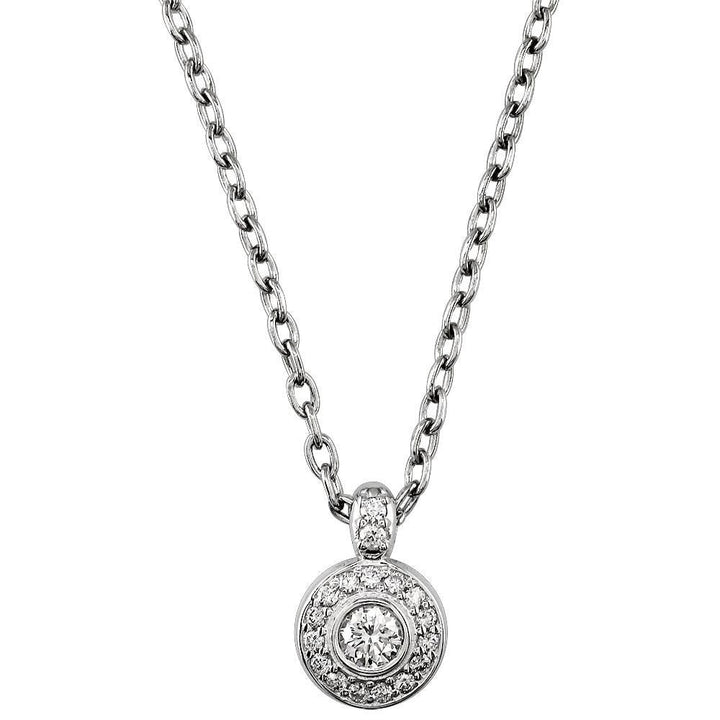 14K White Gold Diamond Halo Pendant, 0.28CT Center, 0.30CT Sides, 18 Inch 14K Chain