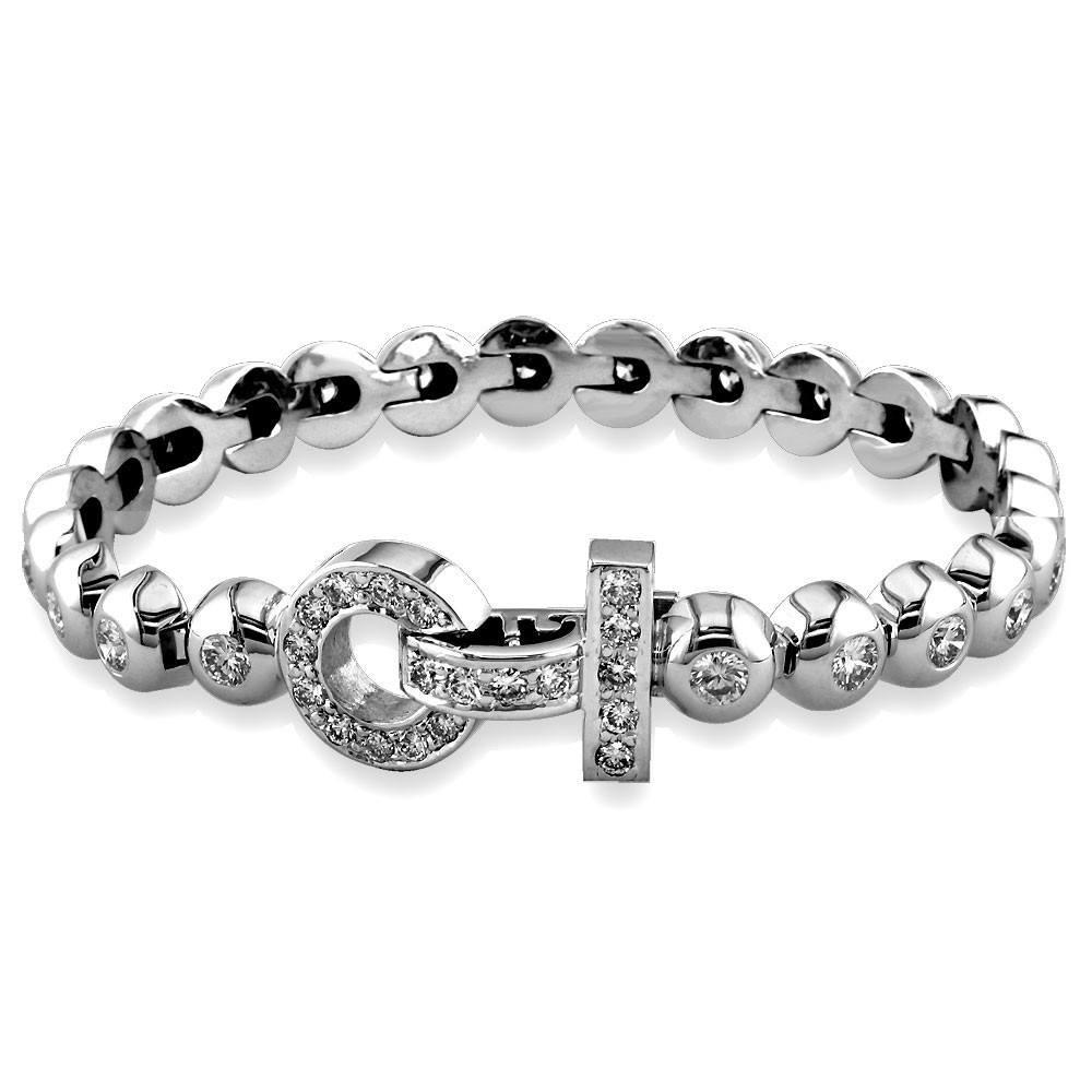 Domed Diamond Bezel Bracelet with Diamond Lock, 4.05CT in 14k White Gold