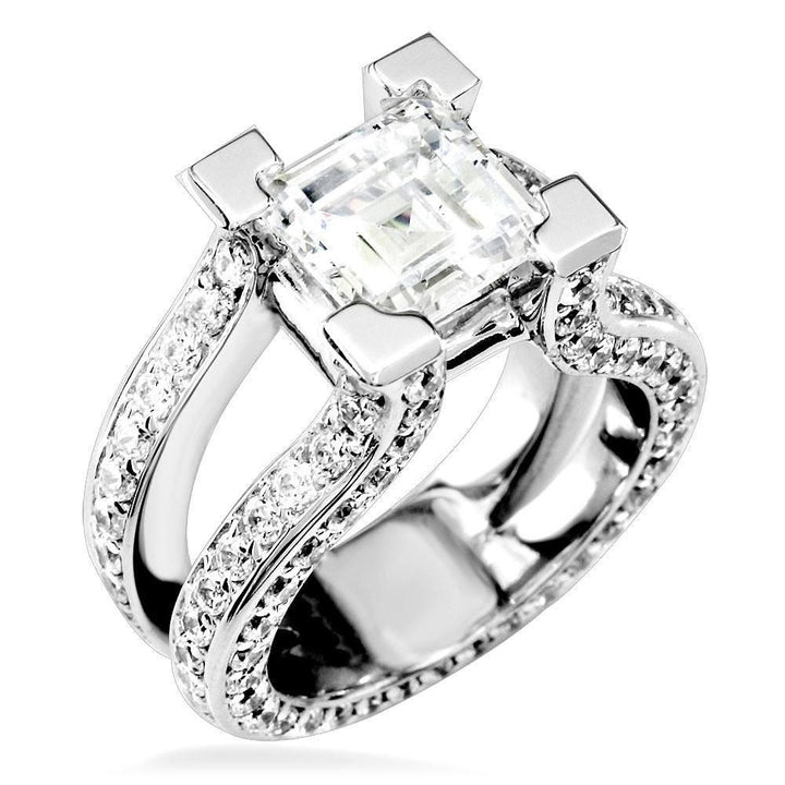 Princess Cut Diamond Engagement Ring Setting in 14K White Gold, 2.50CT