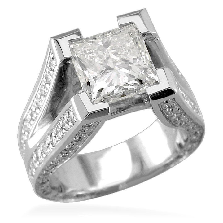 Princess Cut Diamond Engagement Ring Setting in 14K White Gold, 1.75CT