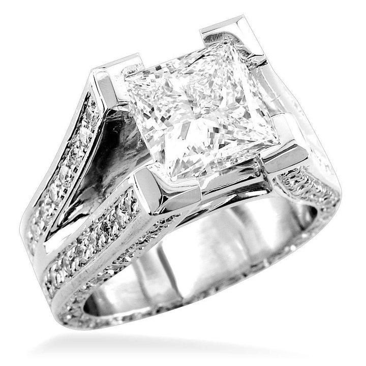 Princess Cut Diamond Engagement Ring Setting in 14K White Gold, 1.75CT
