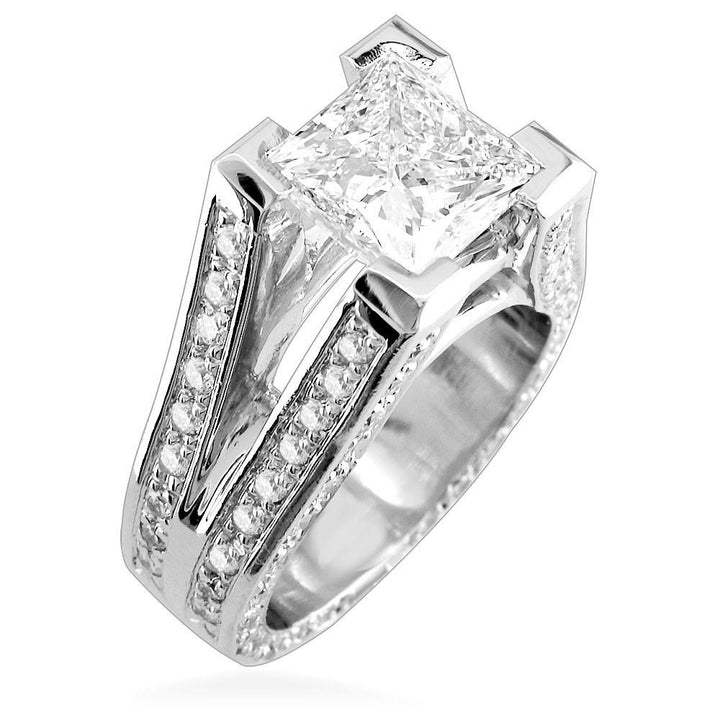 Princess Cut Diamond Engagement Ring Setting in 14K White Gold, 1.75CT