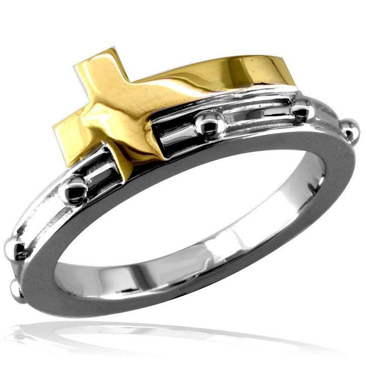 14K Yellow and White Gold Rosary Beads Ring