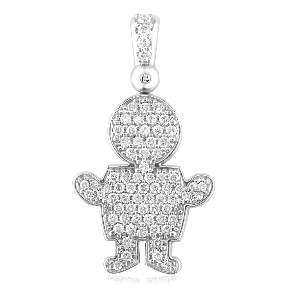 Extra Large Diamond Kids Sziro Boy Pendant for Mom, Grandma in 14k White Gold