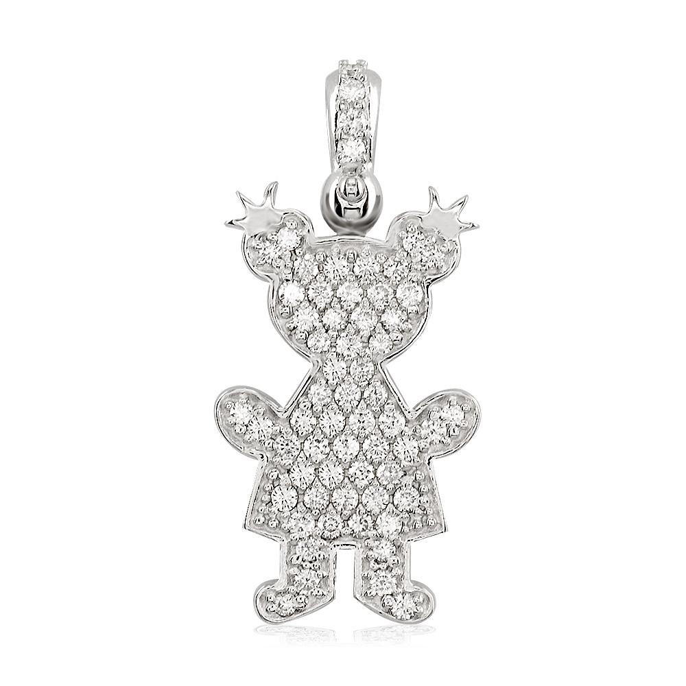 Extra Large Cubic Zirconia Kids Sziro Girl Pendant for Mom, Grandma in 14k White Gold