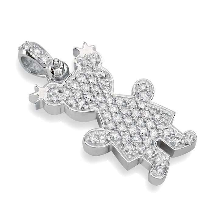 Extra Large Diamond Kids Sziro Girl Pendant for Mom, Grandma in 14k White Gold