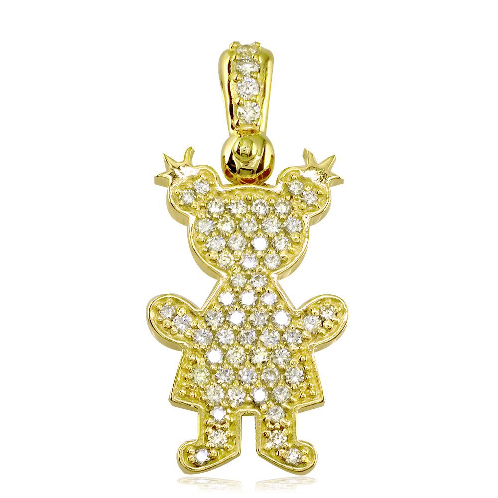 Extra Large Cubic Zirconia Kids Sziro Girl Pendant for Mom, Grandma in 14k Yellow Gold