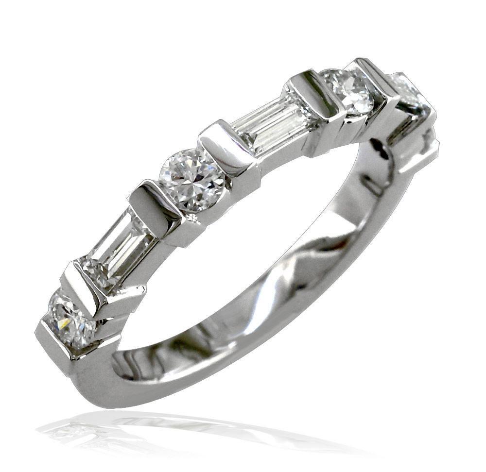 14K White Gold Round and Baguette Diamonds Halfway Eternity Band, 0.60CT