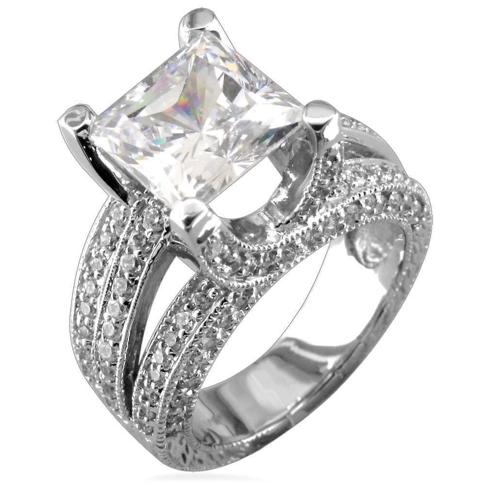 Princess Cut Diamond Engagement Ring Setting in 14K White Gold, 1.75CT