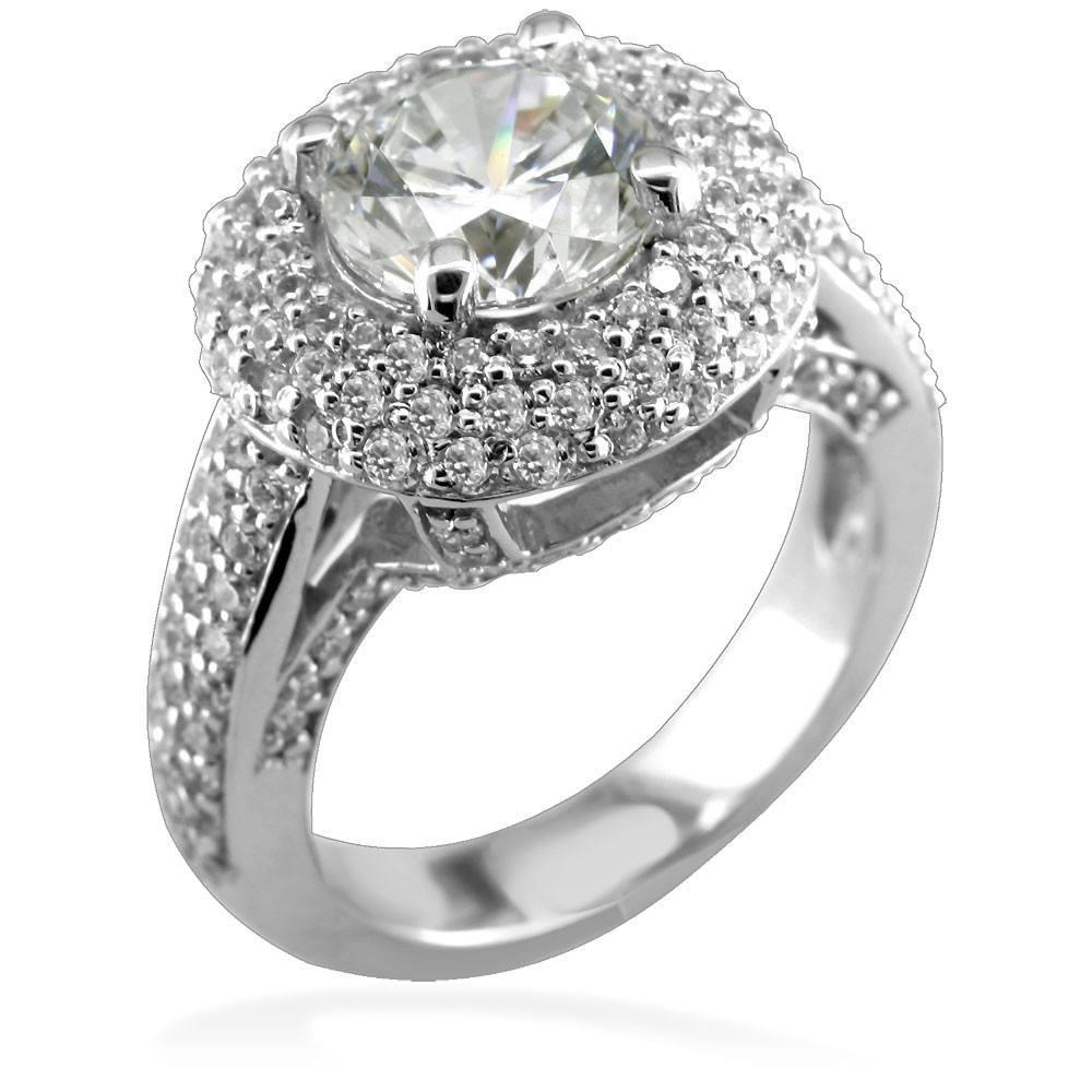 Round Diamond Halo Engagement Ring Setting in 14K White Gold, 2.6CT